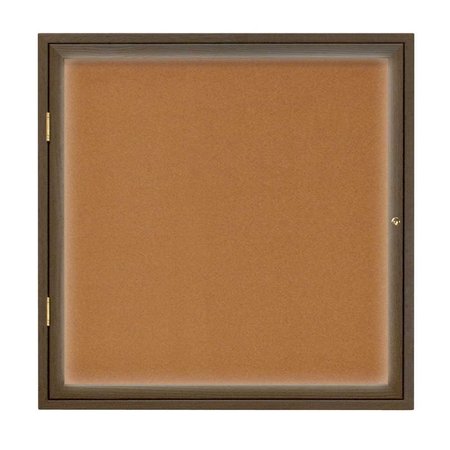 UNITED VISUAL PRODUCTS Single Door Slim Enclosed Radius EZ Tack Board, 48"x36", Bronze/Green UVRDS48EZ-GREEN-BRONZE